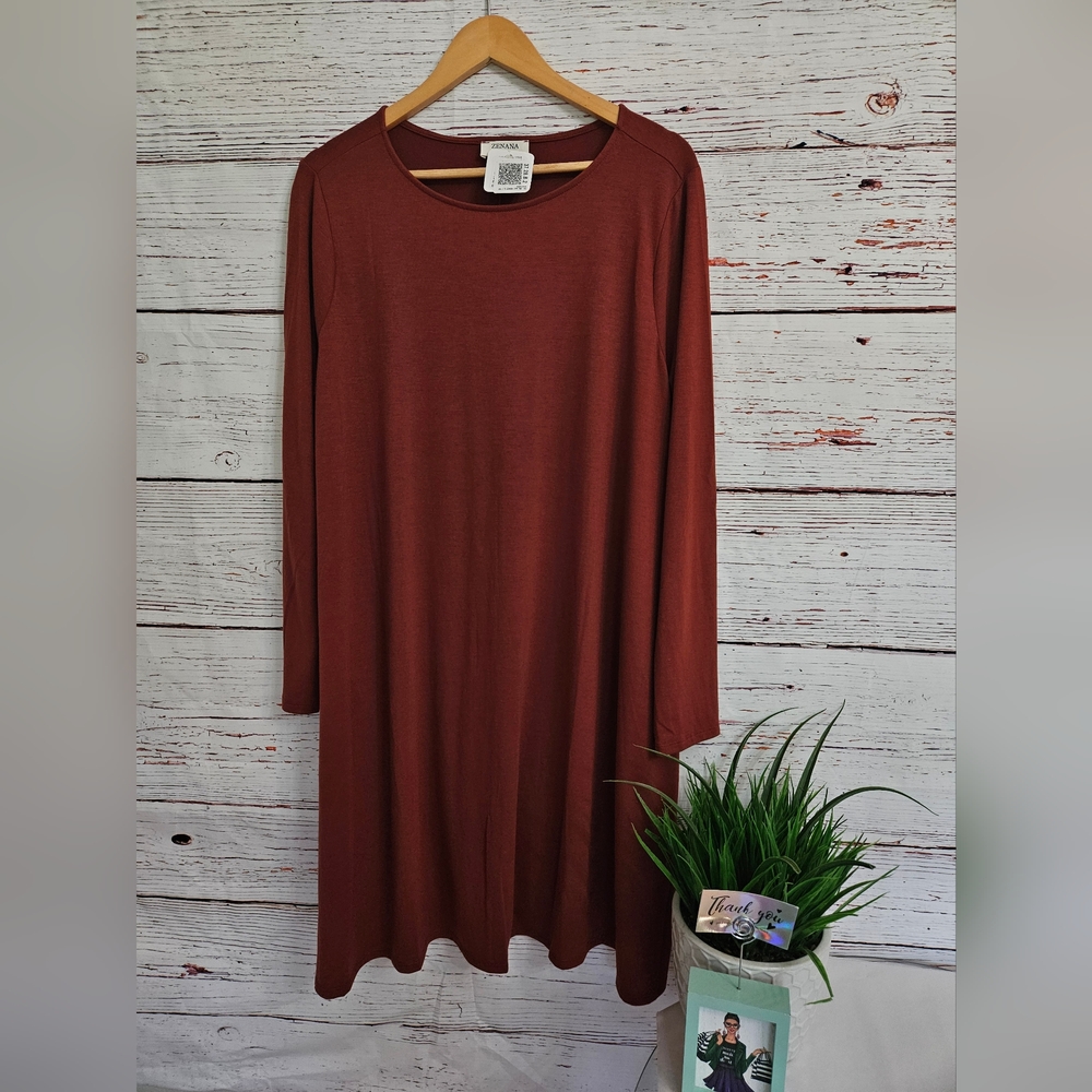 Zenana Long Sleeve Pocketed Casual Swing T-Shirt Dress Size 2x - Picture 9 of 16